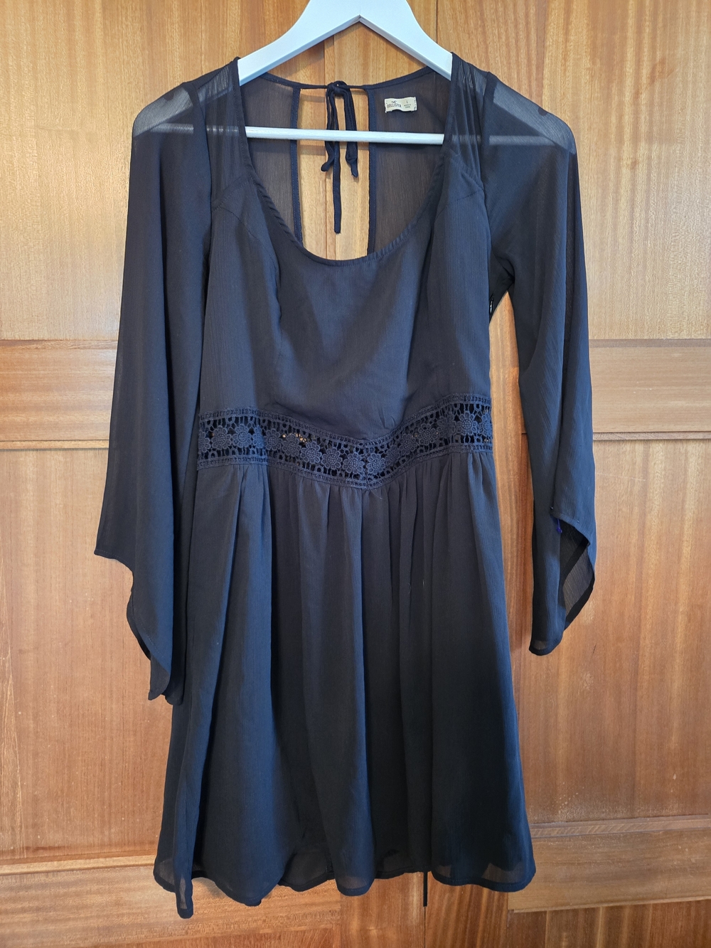 Hollister Black Long-Sleeve Scoop Neck Dress with Crochet Waist